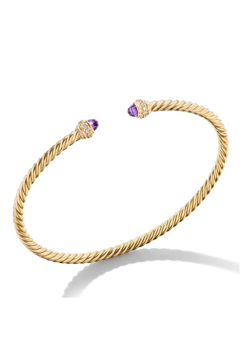 Classic Cablespira® Bracelet in 18K Gold with Diamonds, 3mm, Alternate, color, 18K YELLOW GOLD/ AMETHYST