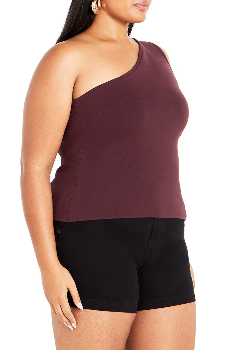 City Chic Louisa One-Shoulder Knit Tank, Alternate, color, Chocolate