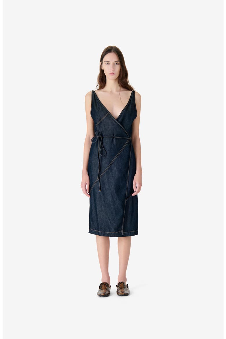 Rania Wrap Dress, Main, color, Satin Denim