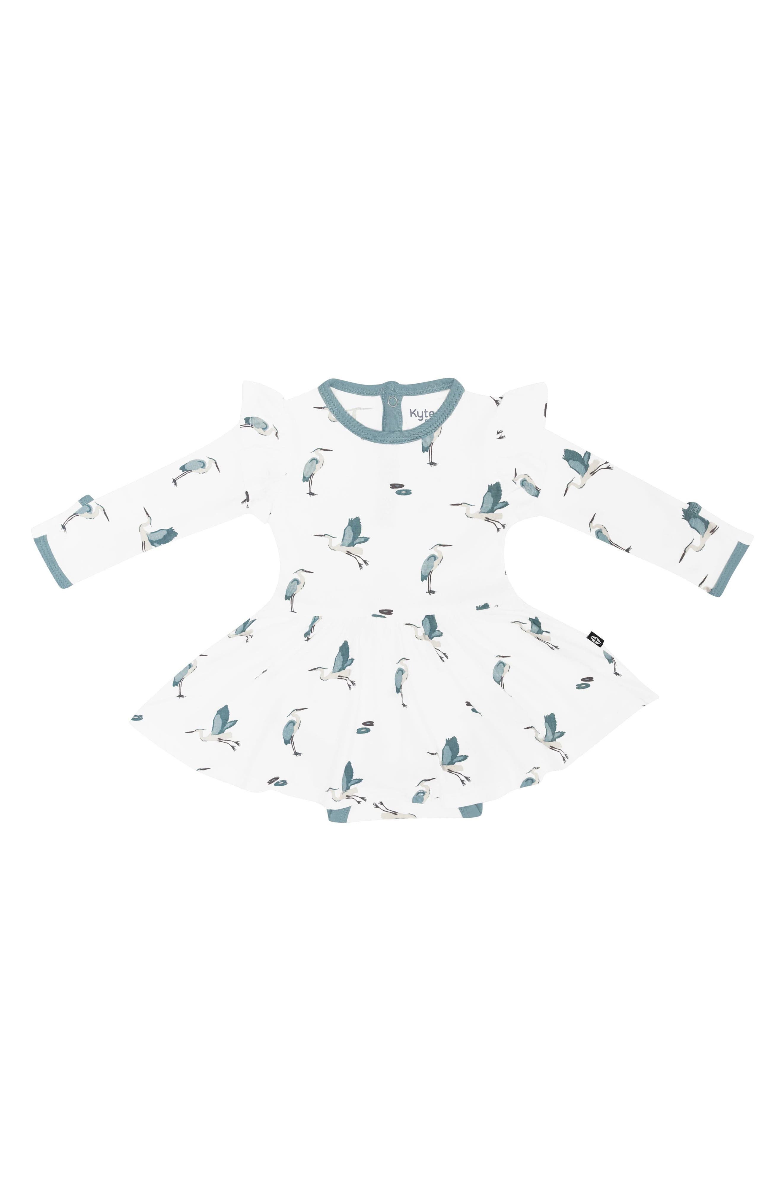 Kyte BABY Blue Heron Long Sleeve Skirted Bodysuit