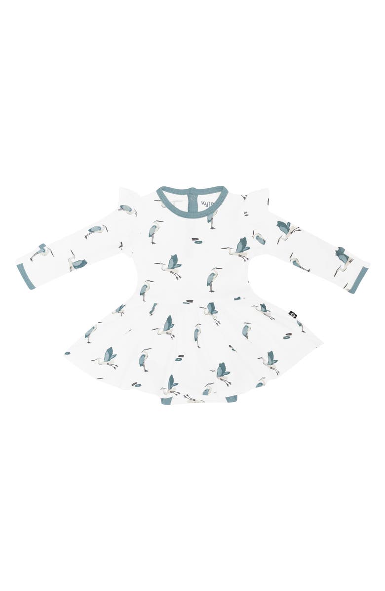 Kyte BABY Blue Heron Long Sleeve Skirted Bodysuit, Main, color, Blue Heron