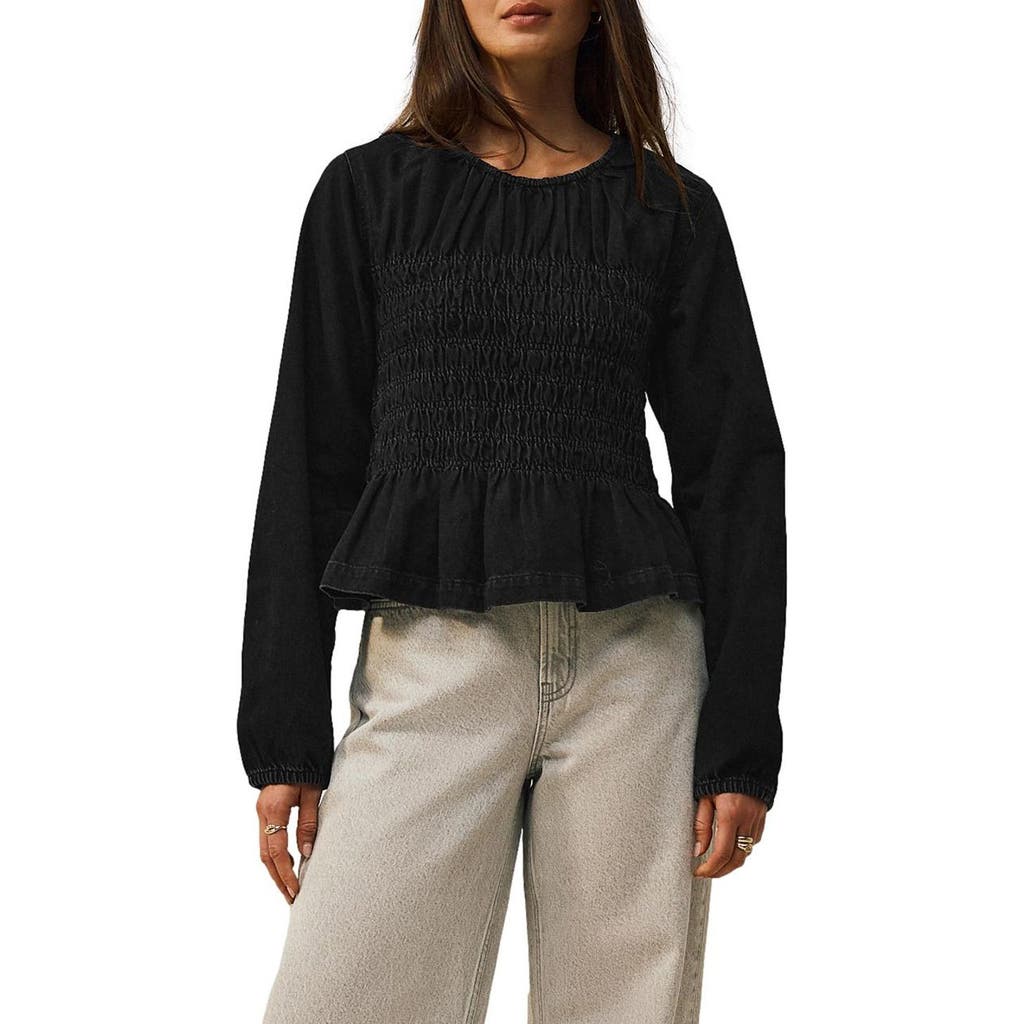 Next Smocked Peplum Cotton Denim Top In Black