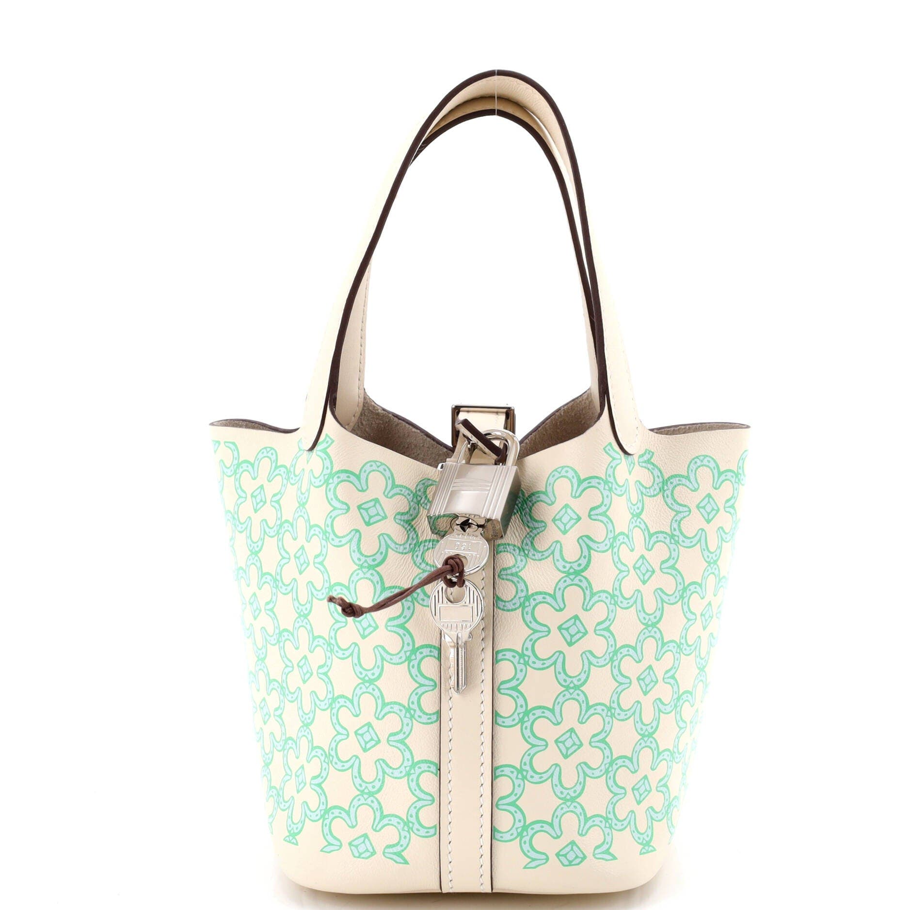 Pre-Owned Hermes Picotin Lock Bag Lucky Daisy Printed Swift Micro, Main, color, Nata