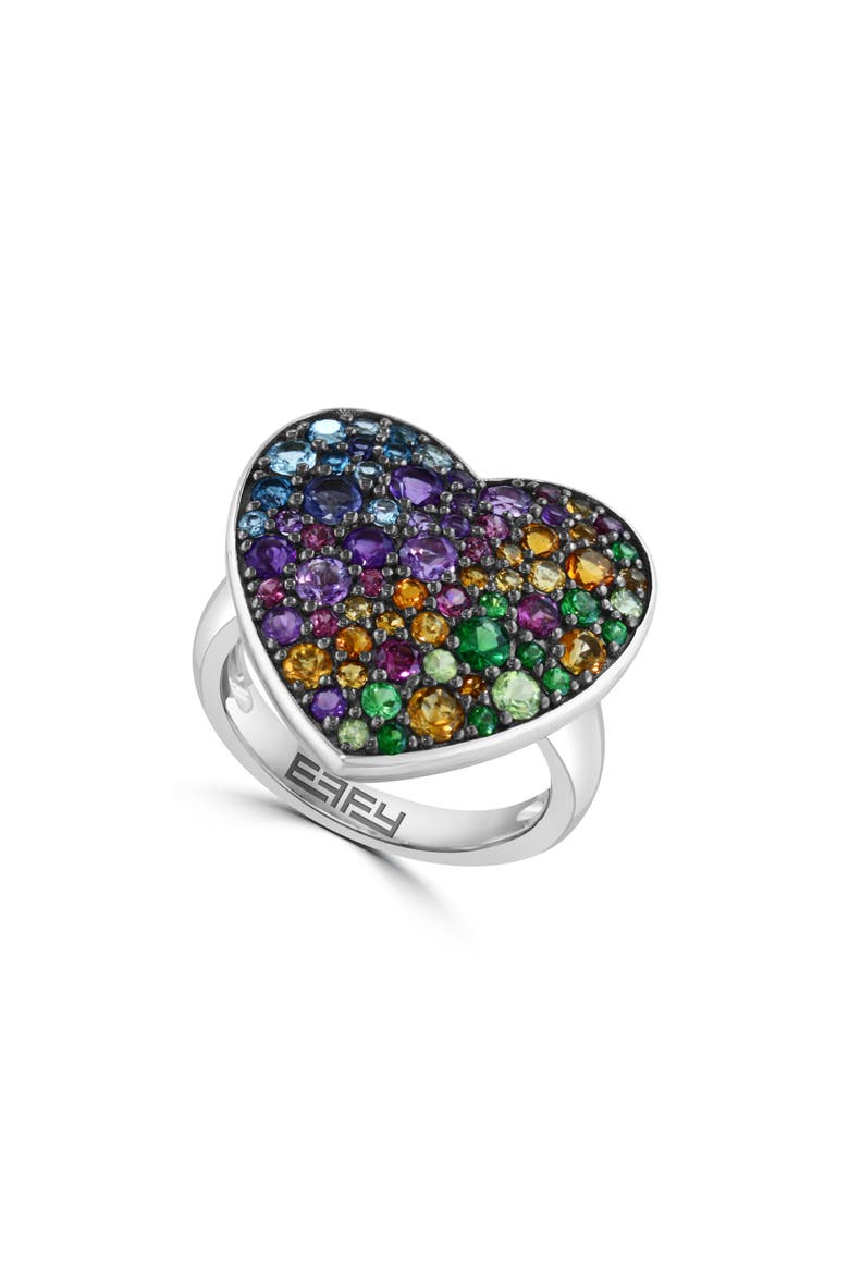 Sterling Silver Pavé Semiprecious Stone Heart Ring, Main, color, SILVER/ MULTI STONE