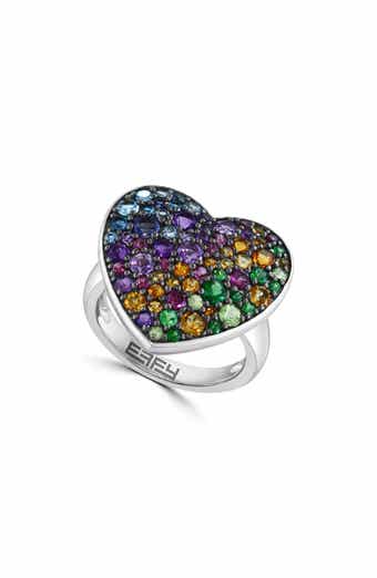 Sterling Silver Pavé Semiprecious Stone Heart Ring