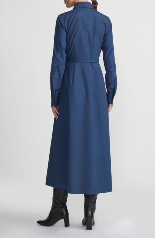Lafayette 148 Embroidered Cotton Midi Shirtdress In Lido Blue