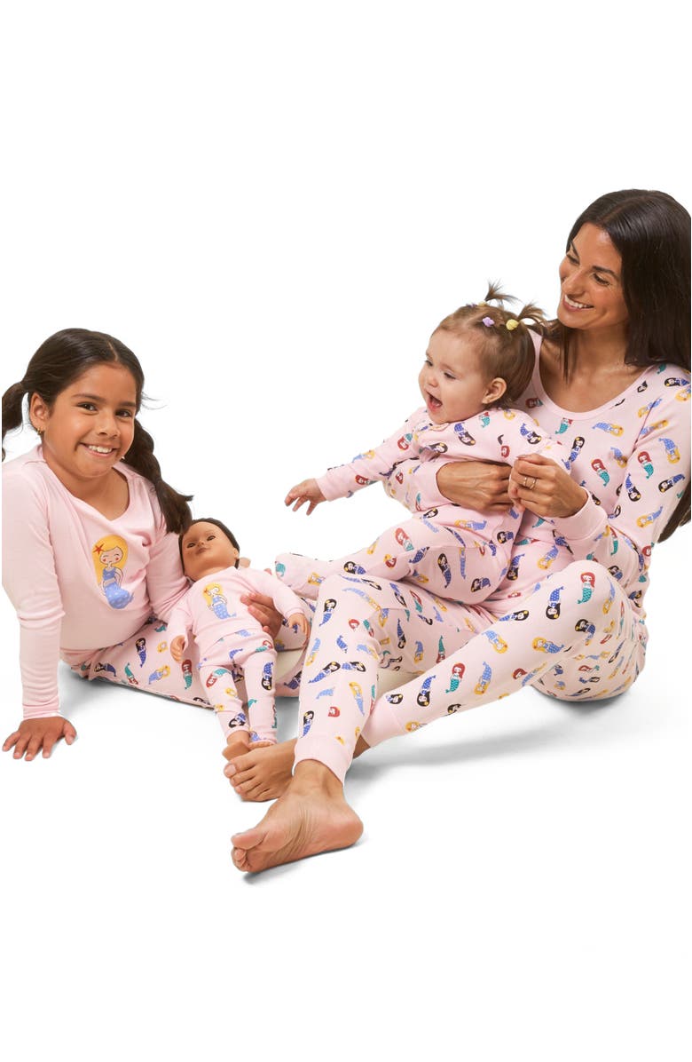 Leveret Kids Footed Cotton Matching Family Pajamas, Whimsy & Fantasy Prints, Alternate, color, Mermaid