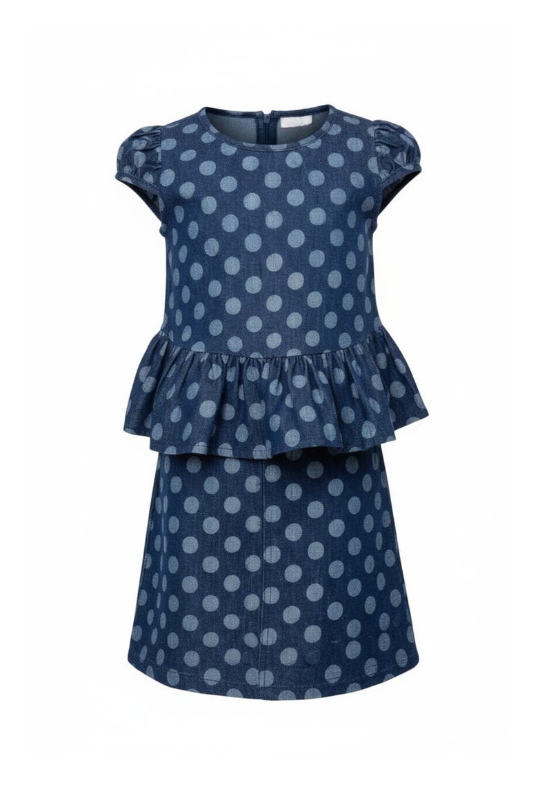 Cute Peplum Denim Top and Skirt Set, Main, color, Blue