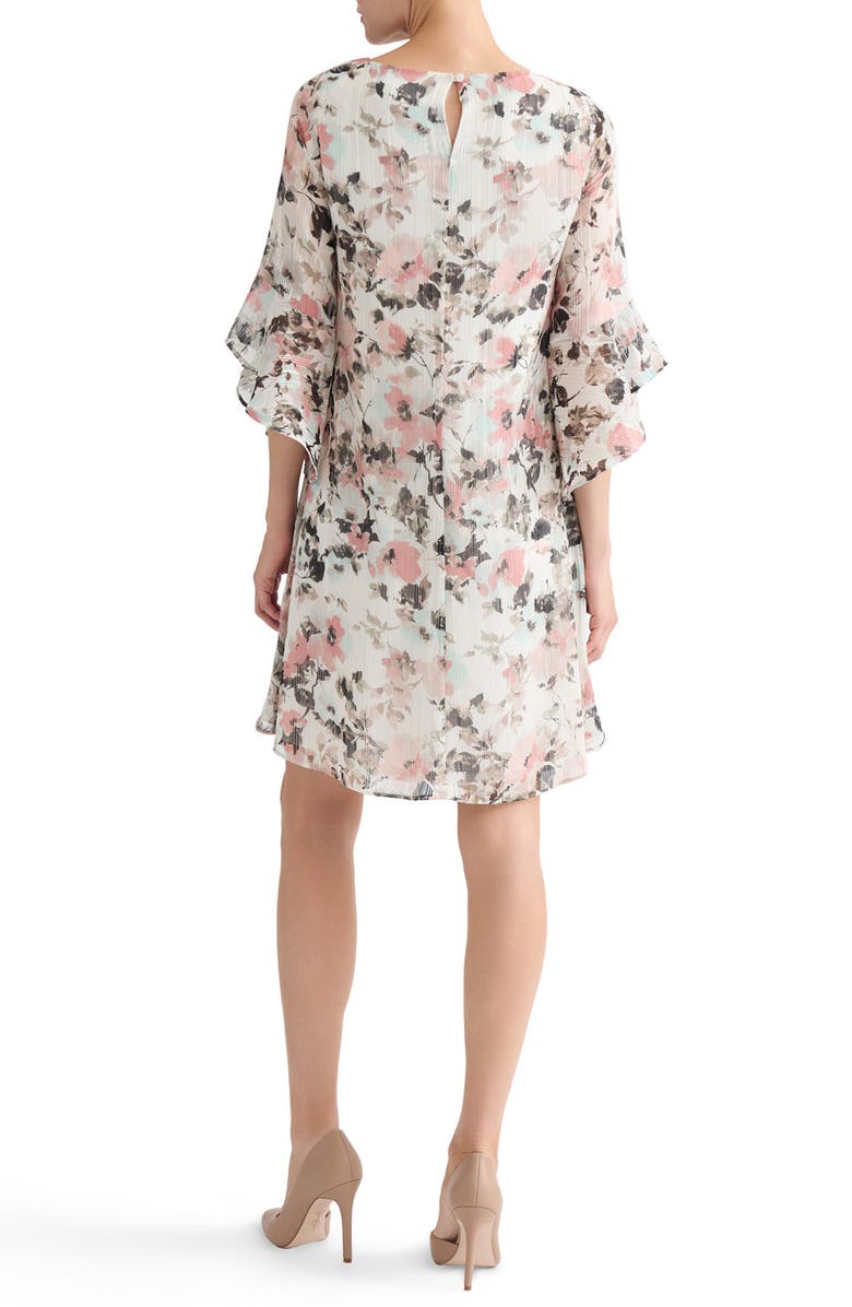 KASPER Metallic Floral Print Ruffle Shift Dress, Alternate, color, Vanilla Ice Mult
