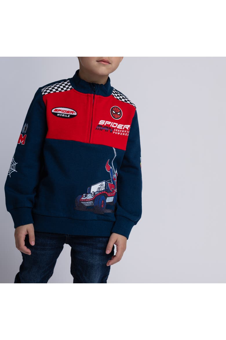 Spider-Man Racing Fleece Quarter Zip Sweatshirt, Alternate, color, Spider Man Navy Red