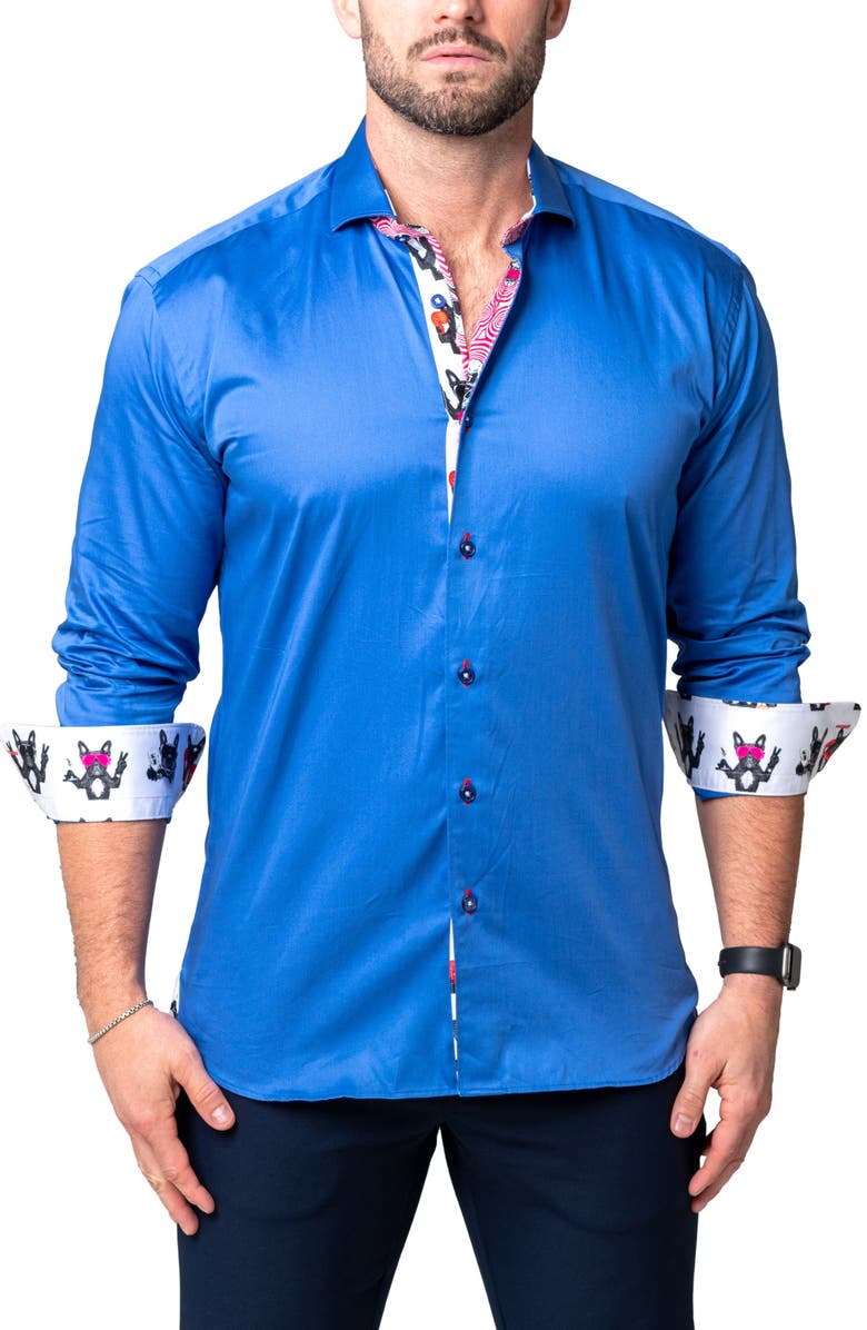 Maceoo Einstein Simple Blue Button-Up Shirt, Alternate, color, Blue