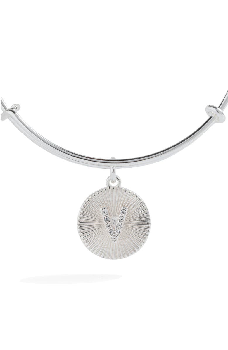 Alex and Ani Pave Starburst Texture Initial Bangle Bracelet, Alternate, color, Silver - V