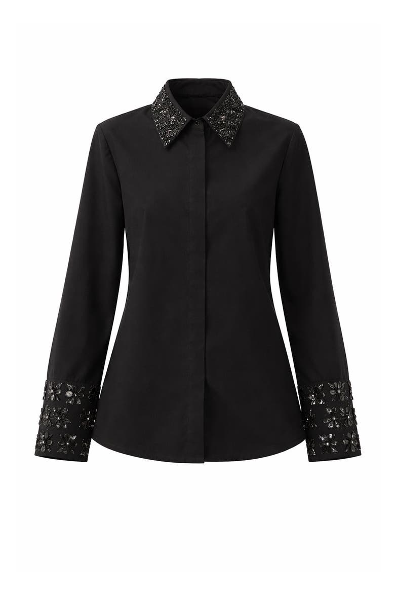 Billy Embroidered Cotton Shirt, Alternate, color, BLACK