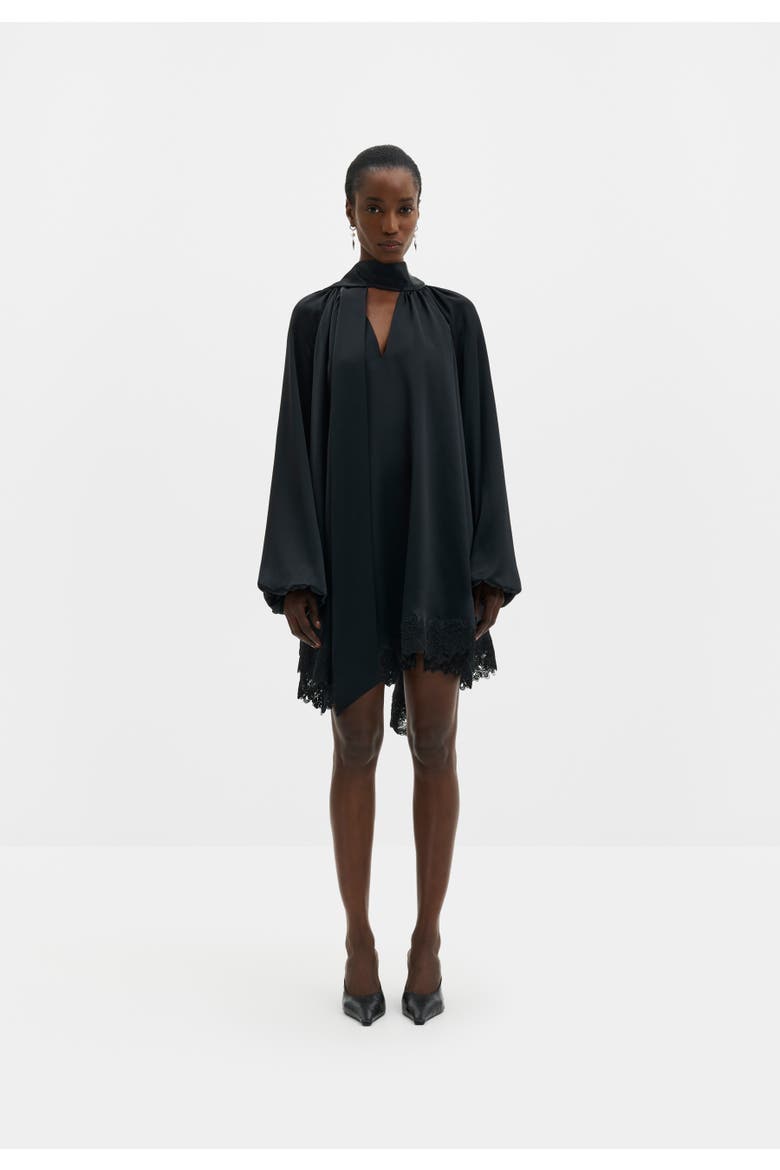 Norea Lace Hem Satin Mini Dress, Main, color, Black