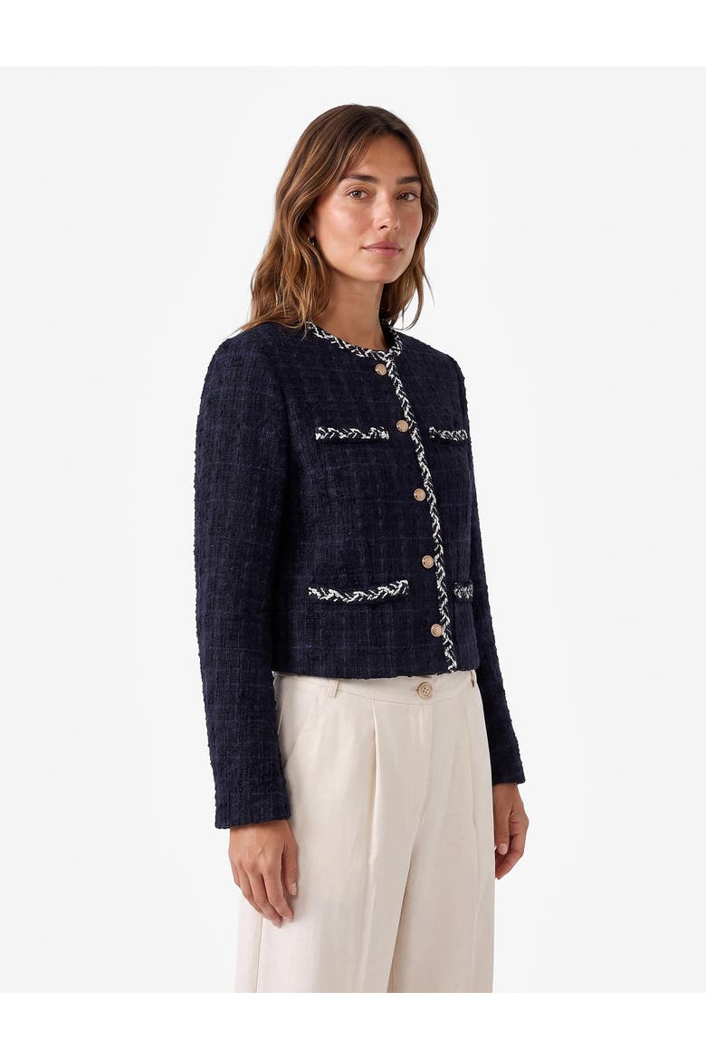 Crew Neck Long Sleeve Tweed Jacket, Alternate, color, NAVY