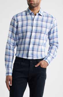Scott Barber European Plaid Linen Button-Up Shirt