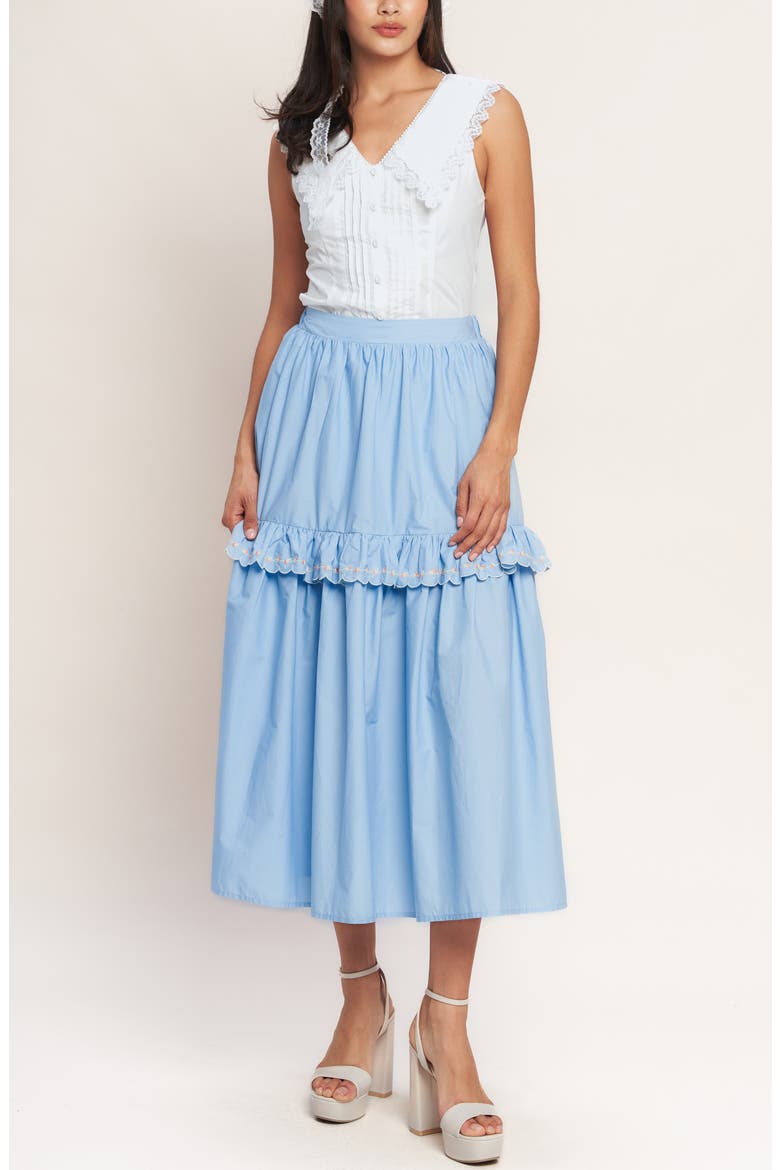 Embroidered Midi Skirt, Alternate, color, LIGHT BLUE