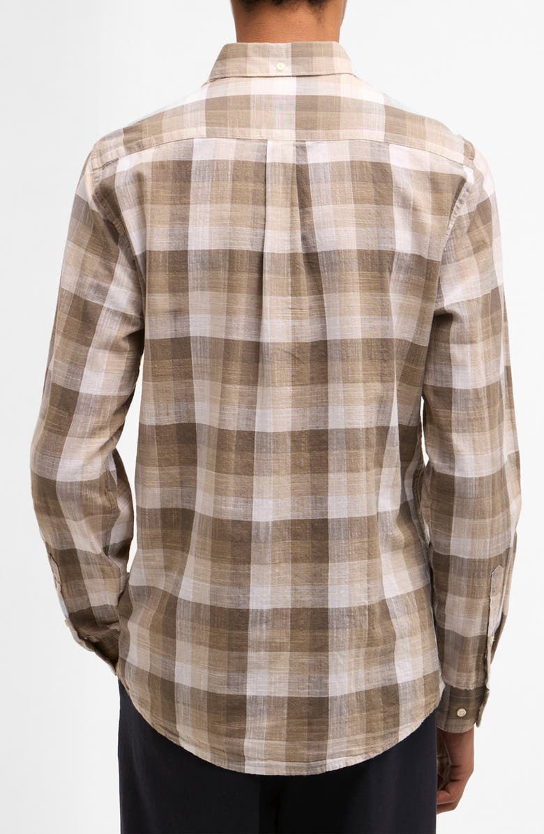 Barbour Hillroad Tailored Fit Buffalo Check Slub Cotton Button-Down Shirt, Alternate, color, Stone