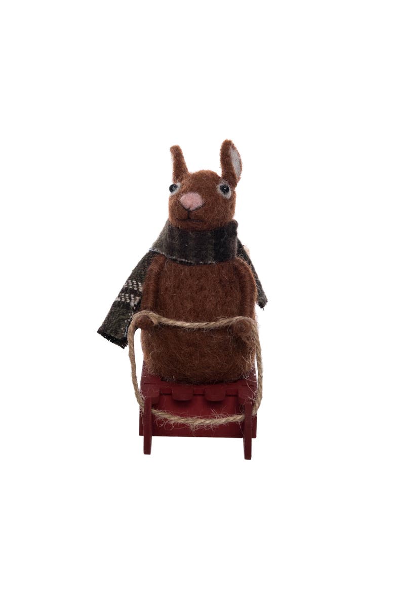Squirrel On Sleigh Figurine, Alternate, color, Brown