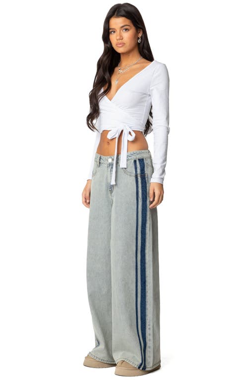 Edikted Side Stripe Wide Leg Jeans In Light-blue