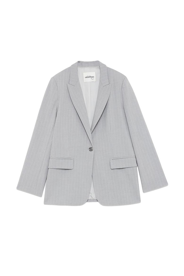One-Button Pinstriped Jacked, Alternate, color, Grey