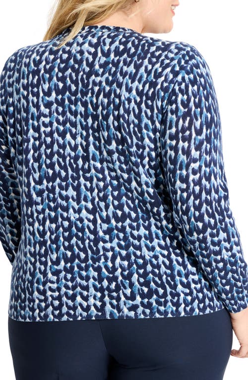 Nic + Zoe Nic+zoe Geo Print Crewneck Cotton Sweater In Blue