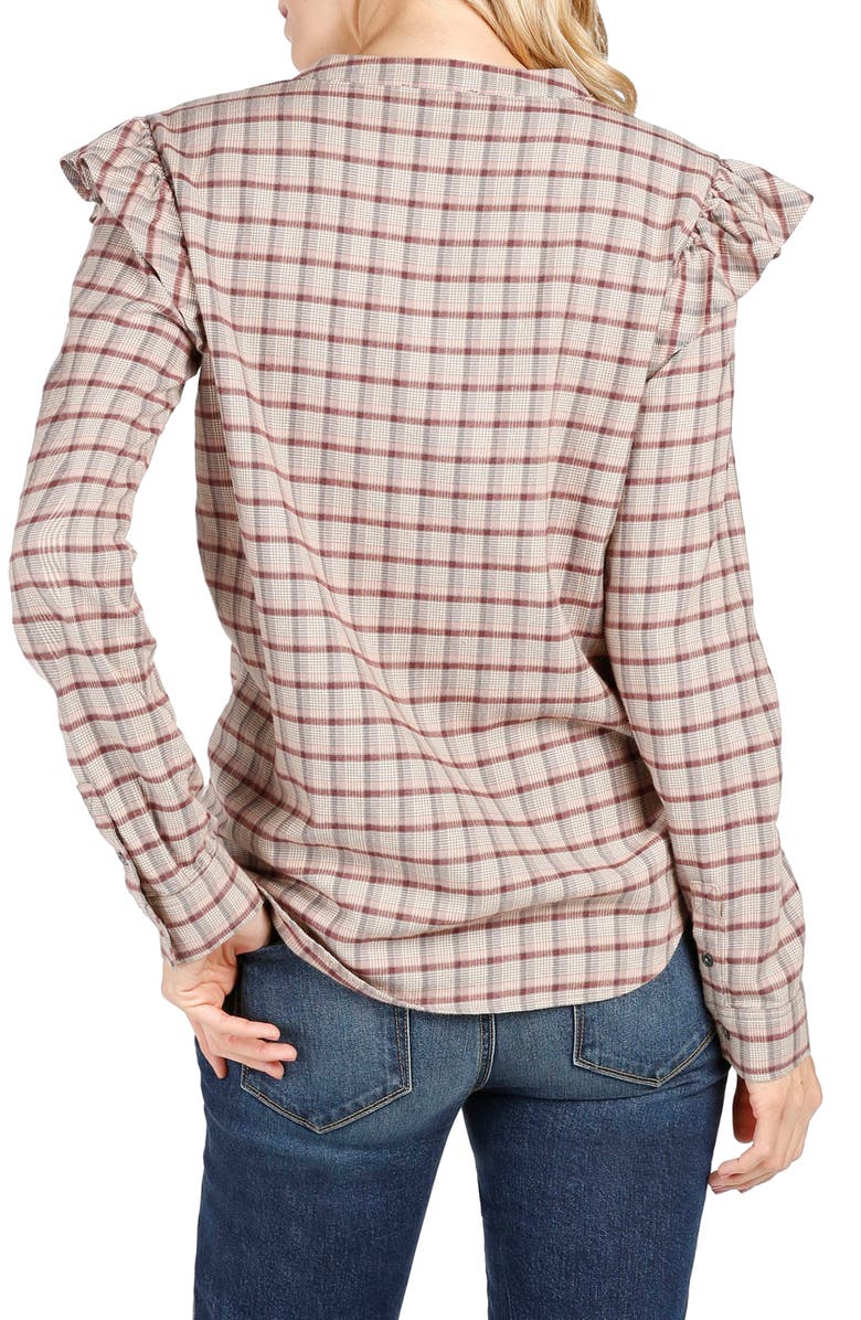 PAIGE Jenelle Ruffle Plaid Shirt, Alternate, color, Champagne Multi