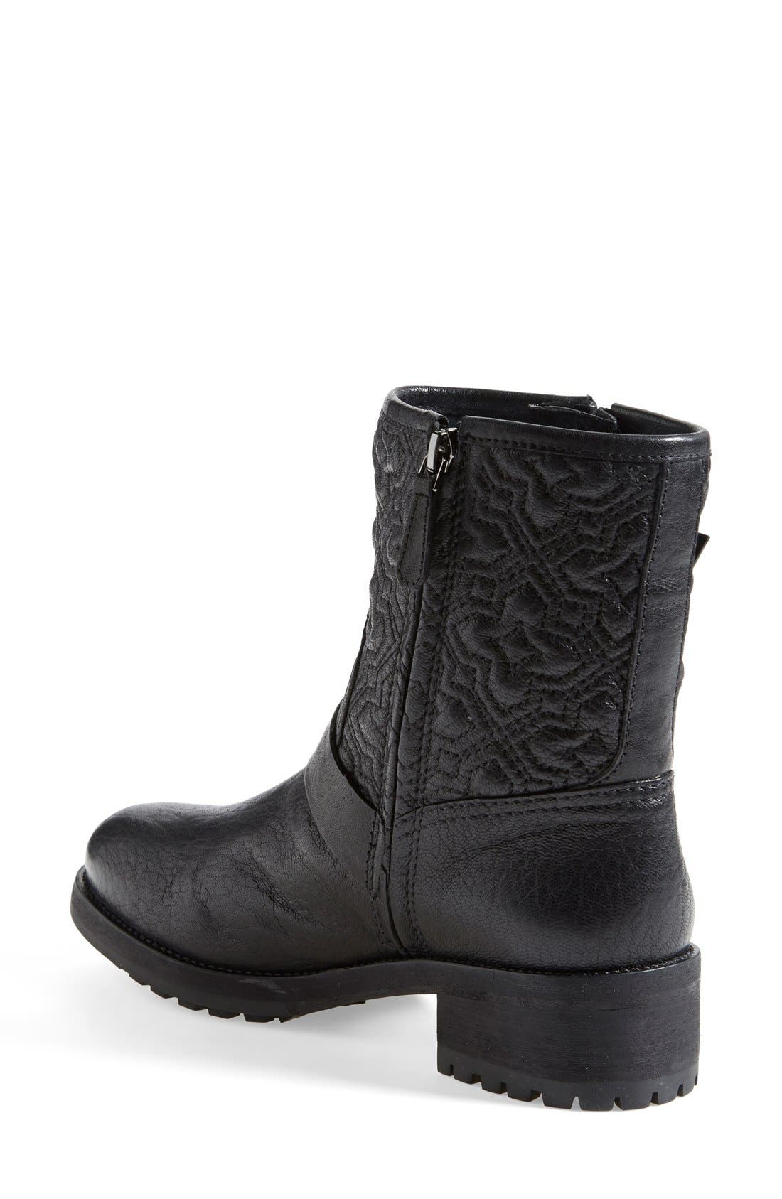 'Chrystie' Quilted Moto Boot, Alternate, color, BLACK