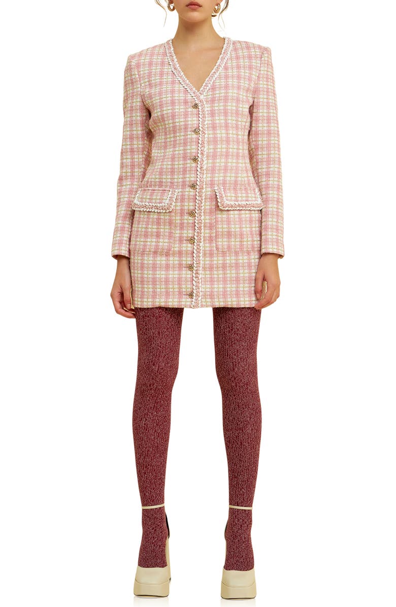 Endless Rose Premium Plaid Tweed Minidress, Main, color, Pink Multi