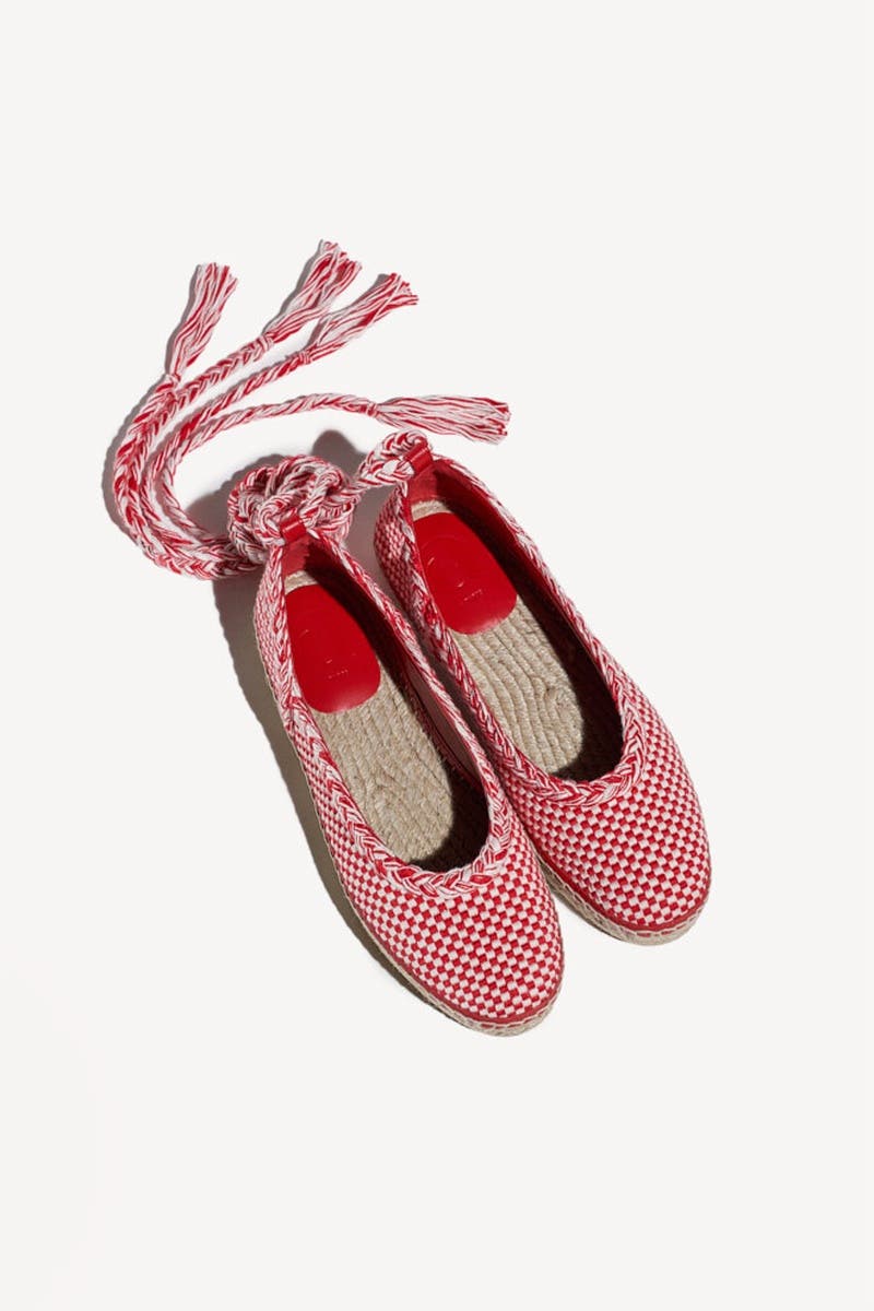 Magda Handwoven Espadrille Ballet Sleep-Ons Flat with Lace Up Ankle Tie, Alternate, color, Ivory Red