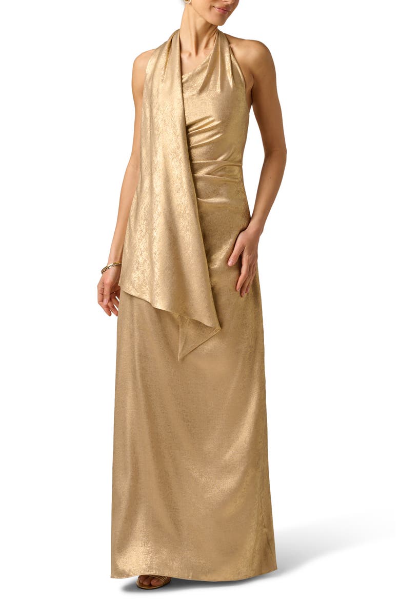 Foiled Chiffon Maxi Gown, Main, color, LIGHT GOLD