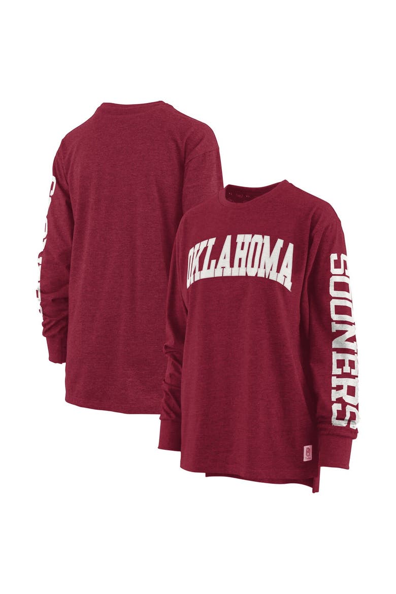 Women's Pressbox Heathered Crimson Oklahoma Sooners Two-Hit Canyon Long Sleeve T-Shirt, Main, color, Crimson