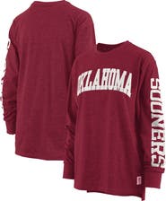 PRESSBOX Women's Pressbox Heathered Crimson Oklahoma Sooners Two-Hit Canyon Long Sleeve T-Shirt
