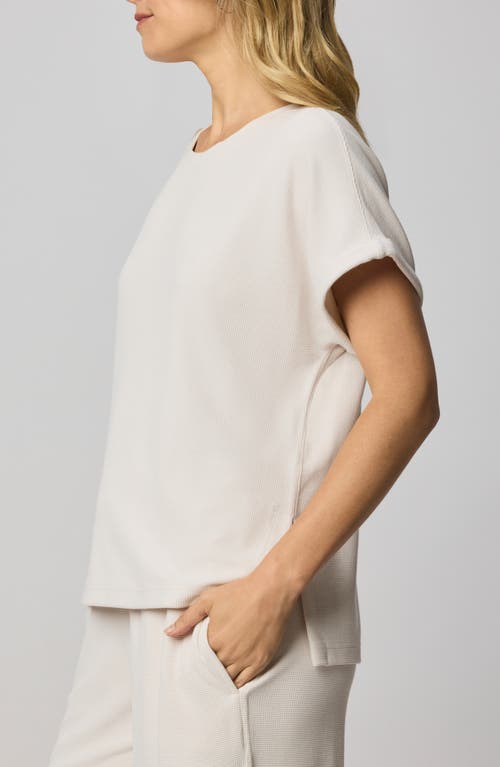 Splendid Waffle Knit Short Sleeve Sweatshirt In White