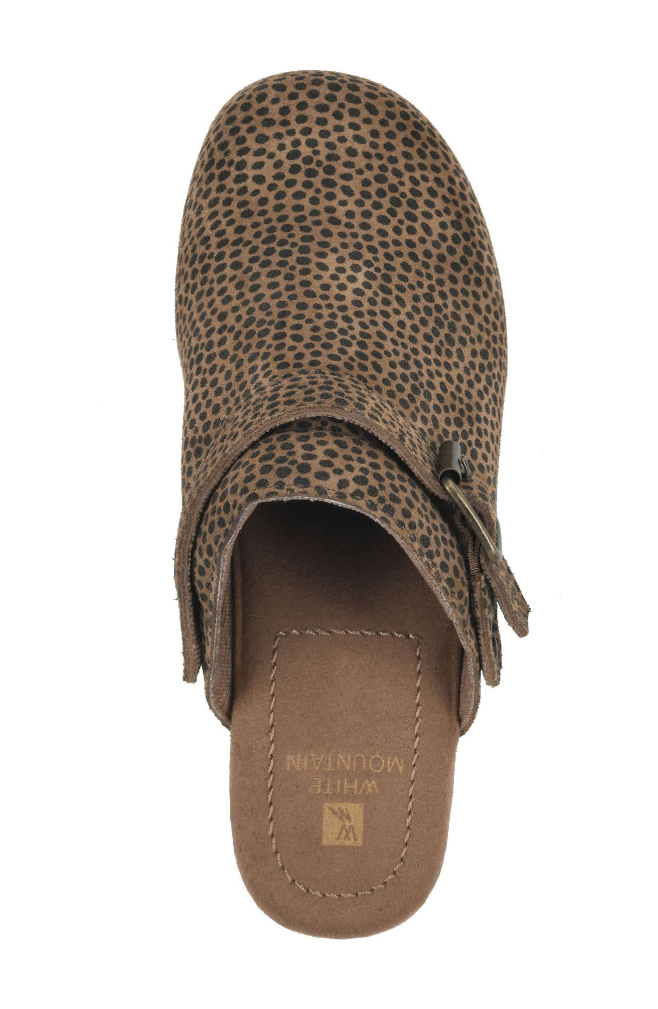 White Mountain Being Buckled Leather Clog, Alternate, color, TAN/EPRINT/SUEDE