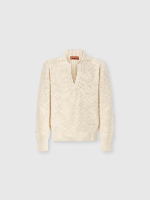 Long-sleeve Wool And Viscose Zig Zag Polo Shirt
