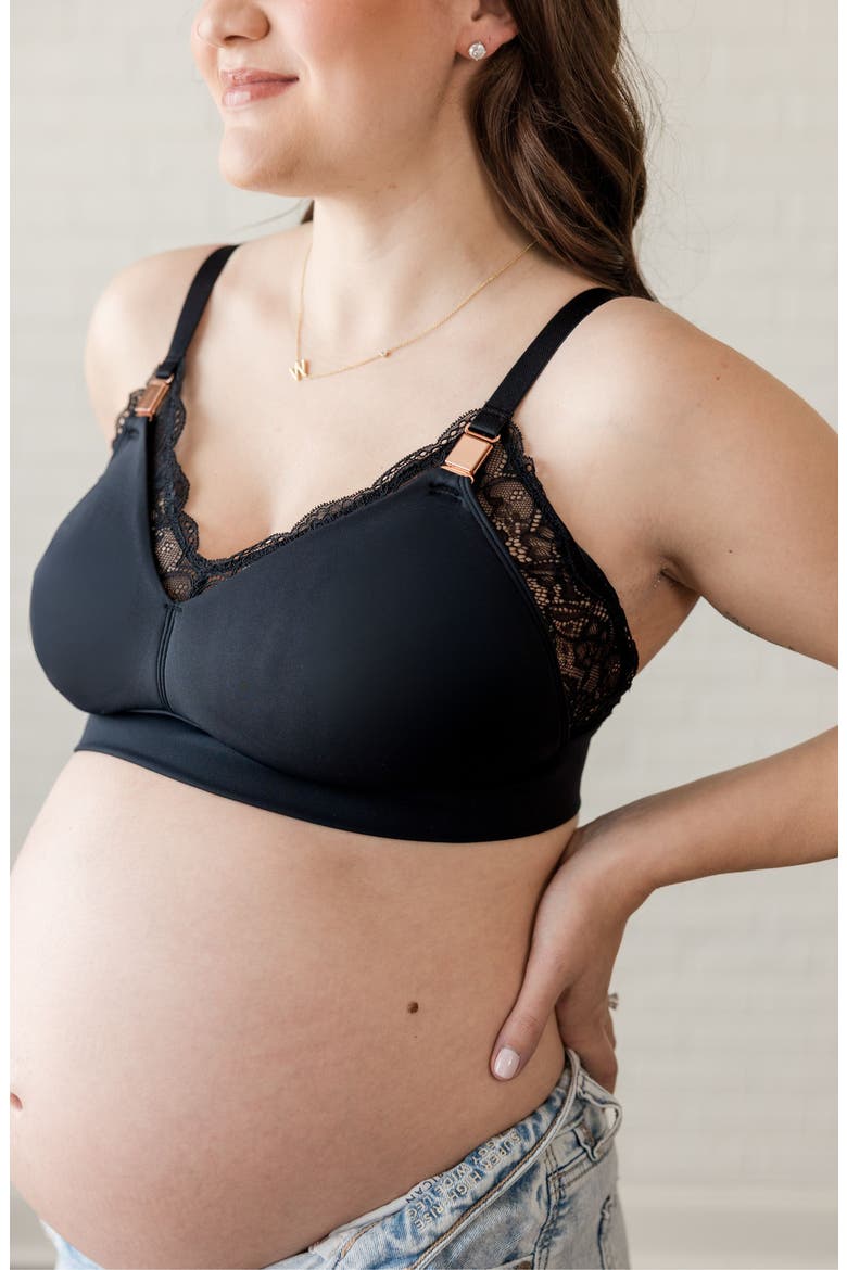Busty Size - Ella Maternity & Nursing Lace Bralette, Alternate, color, Black