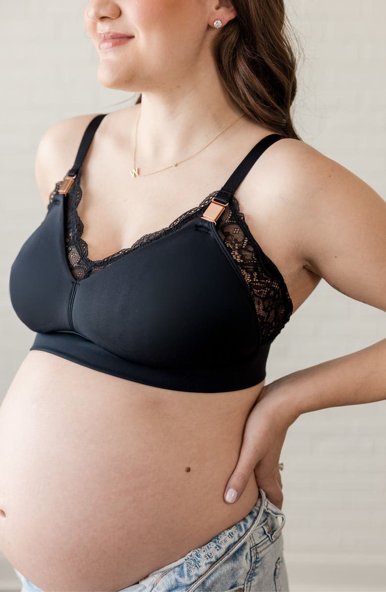 Davin & Adley Busty Size - Ella Maternity & Nursing Lace Bralette, Alternate, color, Black
