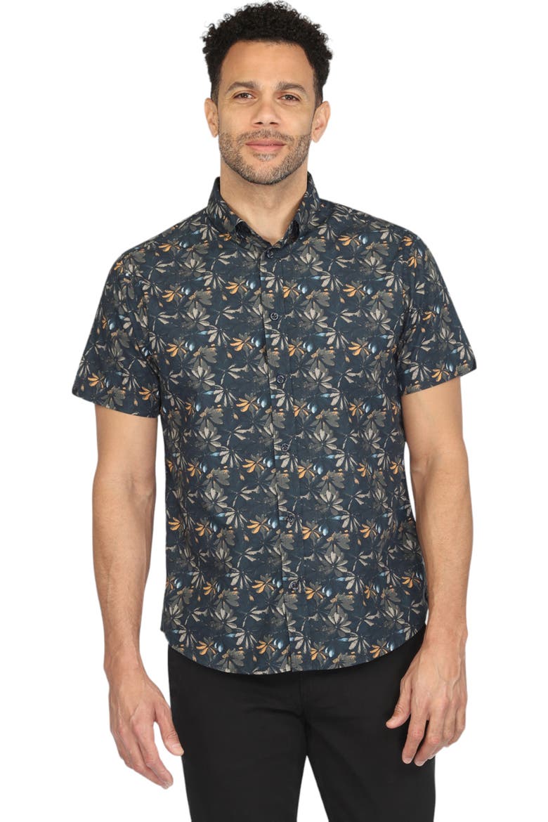 Lily Print Short Sleeve Shirt, Main, color, Navy