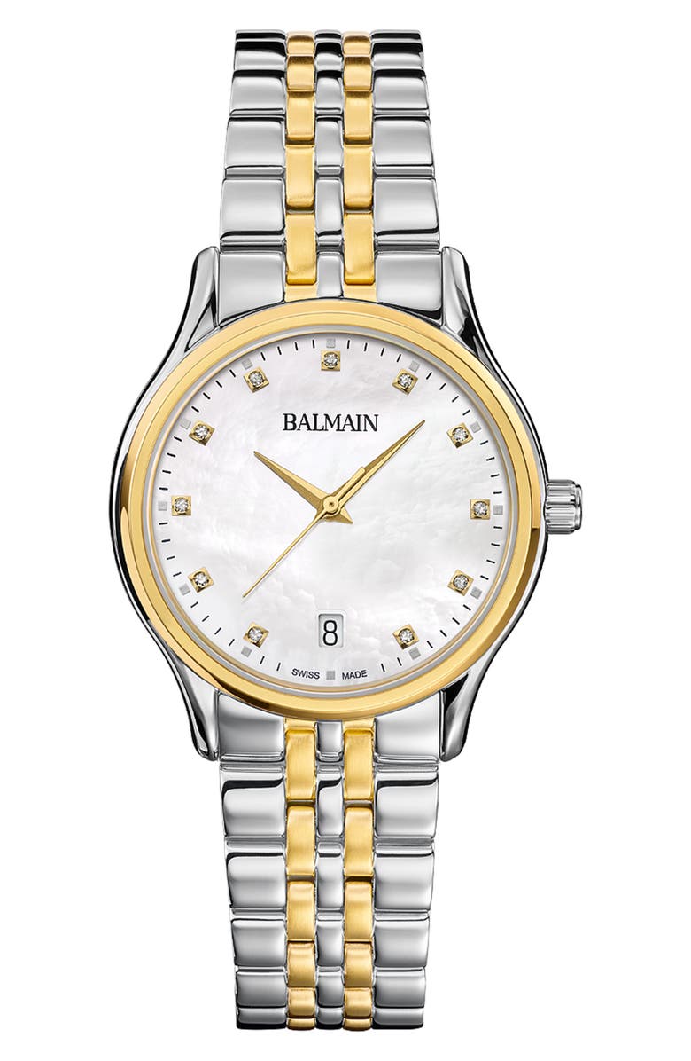 BALMAIN WATCHES Beleganza Diamond Bracelet Watch, 32mm, Main, color, Stainless Steel/Yellow Gold