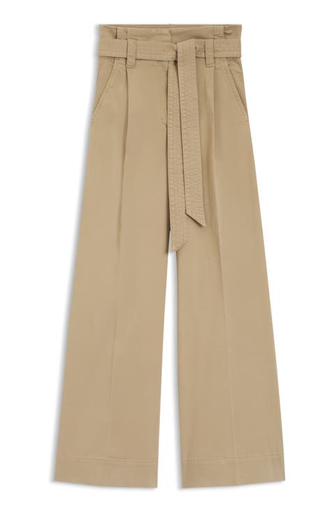 Telia Stretch Cotton Tie Waist Wide Leg Pants