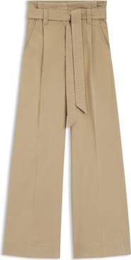 BOSS Orange Telia Stretch Cotton Tie Waist Wide Leg Pants