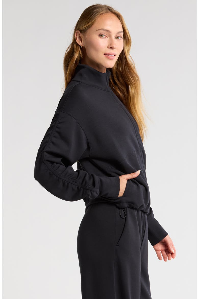 Soft Luxe Ruched Sleeve Zip Jacket, Alternate, color, BLACK