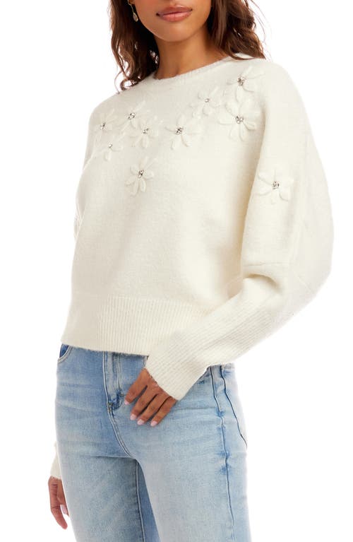 Karen Kane Embroidered Embellished Flower Sweater In White
