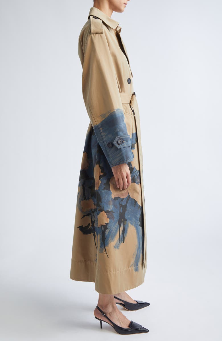 Erdem Painted Trench Coat, Alternate, color, Brushstroke Rose Camel