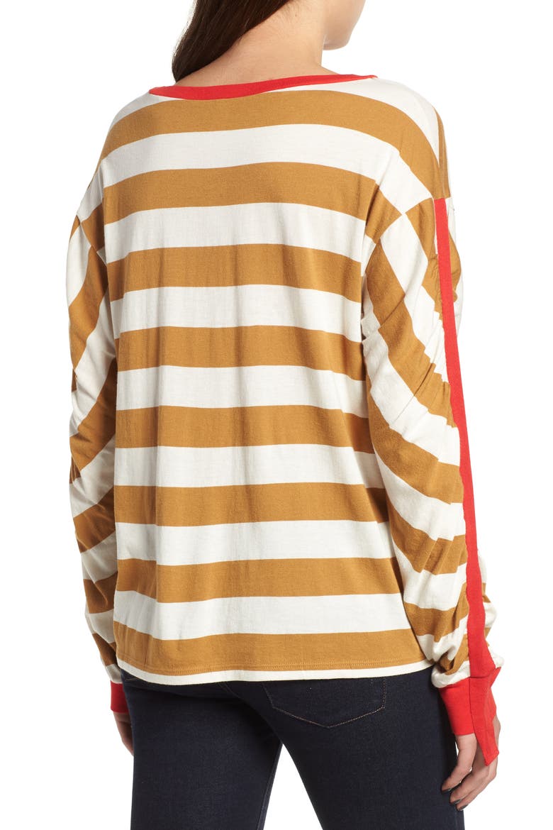 Cinch Sleeve Stripe Tee, Alternate, color, BROWN CATTAIL IRENE STRIPE