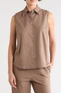 Vince Sleeveless Cotton Blend Button-Up Shirt