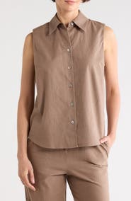 Vince Sleeveless Cotton Blend Button-Up Shirt