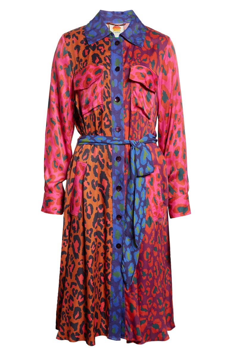 FARM Rio Leopard Mix Print Long Sleeve Shirtdress, Alternate, color, 