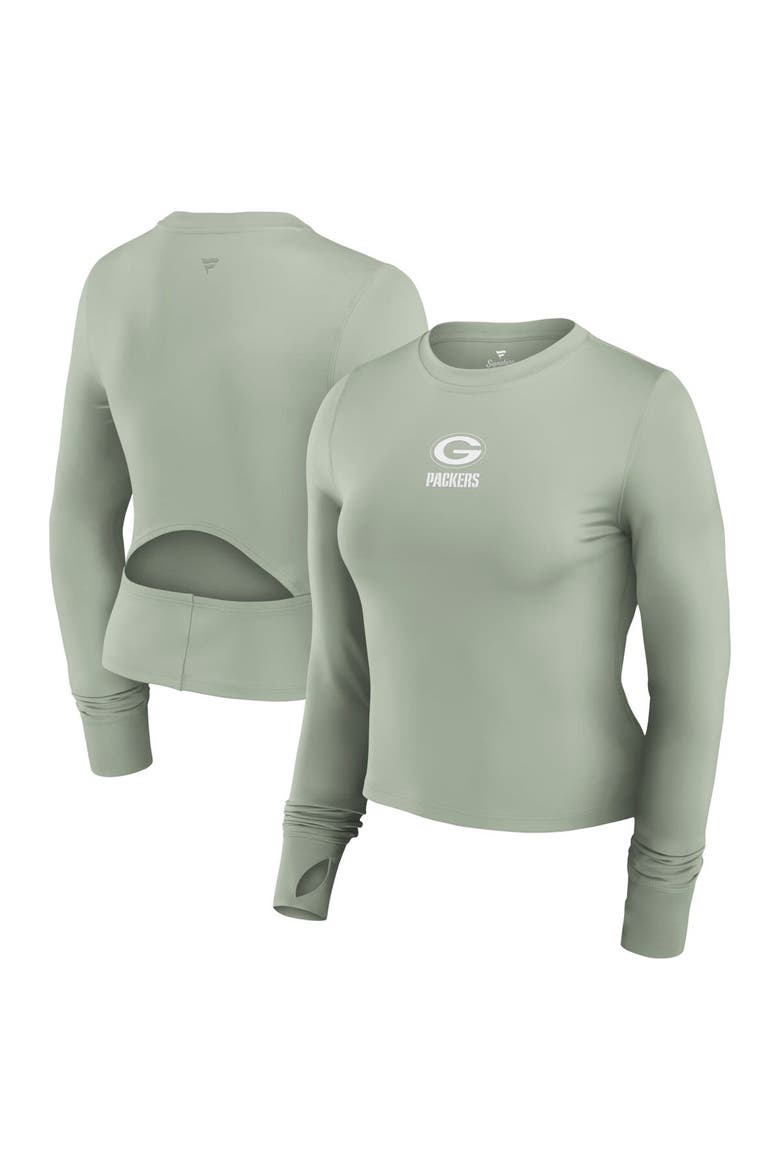 Women's Fanatics Green Green Bay Packers Studio Fitted Long Sleeve Gym Top, Main, color, Green